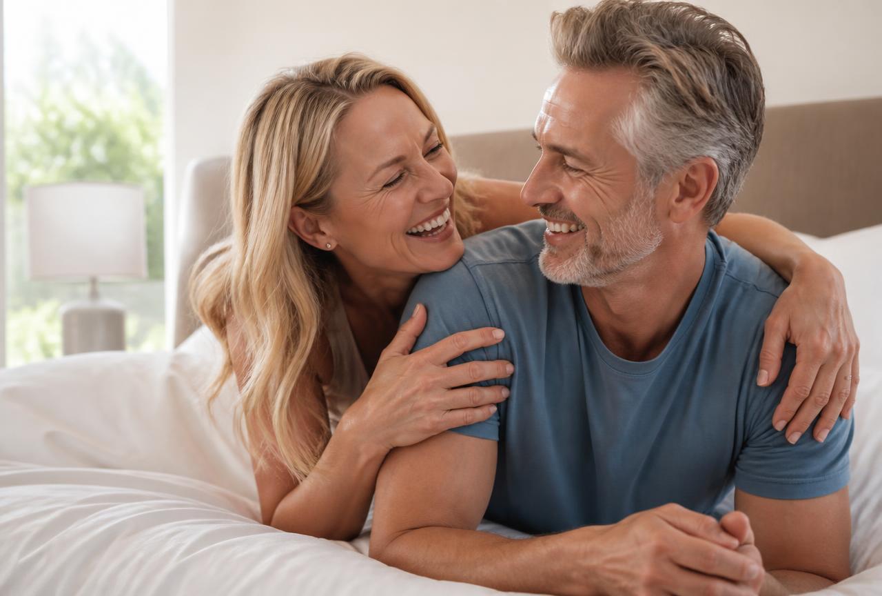 Happy couple enjoying restored intimacy and confidence